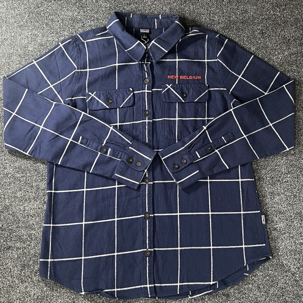 Patagonia Fjord Flannel Shirt Women's L Plaid New Navy Midweight NWT New Belgium